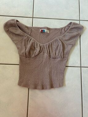 FP Beach Tan / Mauve Puff-Sleeve Crop Top